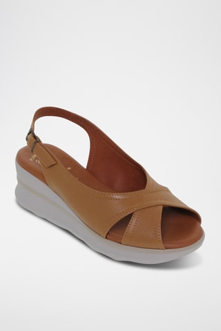 Sandales compensées en cuir - Marron