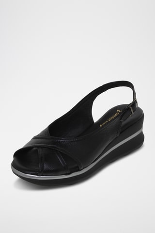 Sandales compensées en cuir - Noir