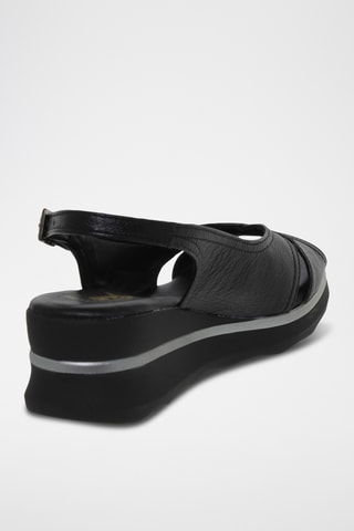 Sandales compensées en cuir - Noir