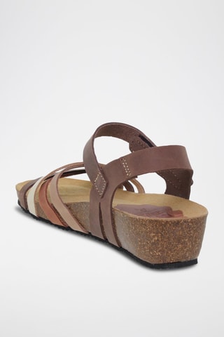 Leren Sandalen met Sleehak Blusandal - Beige en geel