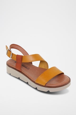 Sandales compensées en cuir - Jaune