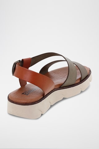 Sandales compensées en cuir - Kaki
