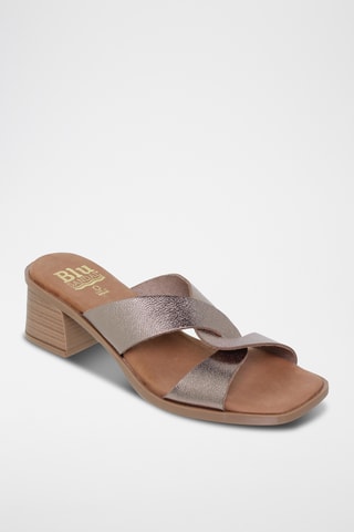 Mules à talons en cuir - Argenté