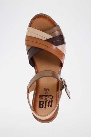 Leren Sandalen met Sleehak Blusandal - Bruin en roze