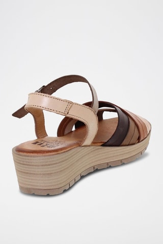 Leren Sandalen met Sleehak Blusandal - Bruin en roze
