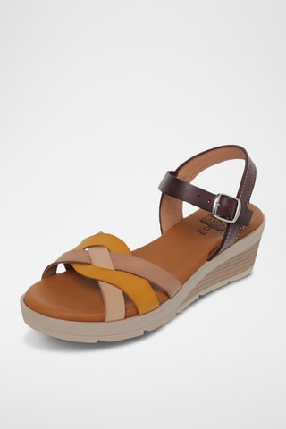 Leren Sandalen met Sleehak - Bruin