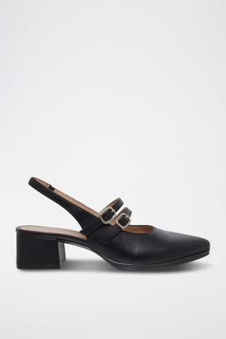 Babies à talons en cuir - Noir