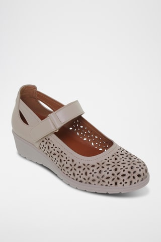 Leren Mary Janes met Sleehak - Beige