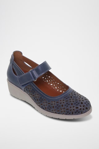 Leren Mary Janes met Sleehak - Marineblauw