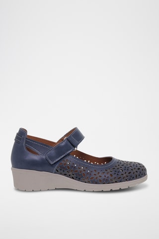 Leren Mary Janes met Sleehak - Marineblauw