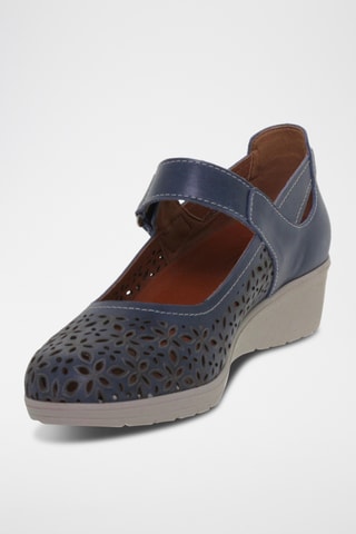 Leren Mary Janes met Sleehak - Marineblauw