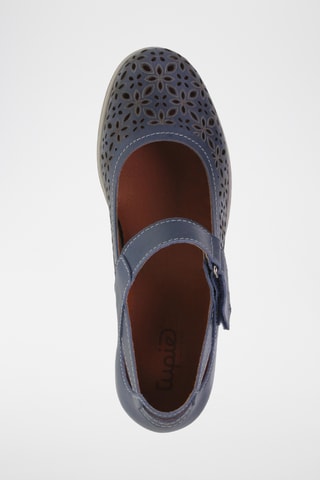 Leren Mary Janes met Sleehak - Marineblauw