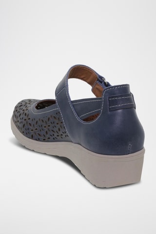 Leren Mary Janes met Sleehak - Marineblauw
