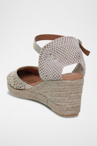 Leren Espadrilles met Sleehak - Zilverkleurig
