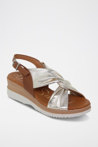 Sandales compensées en cuir - Argenté et marron