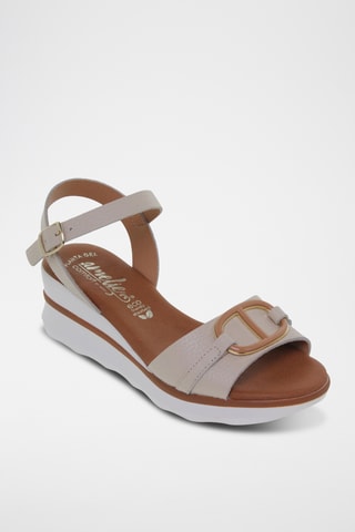 Sandales compensées en cuir - Beige
