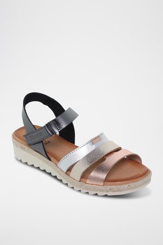 Leren Sandalen met Sleehak - Zilverkleurig