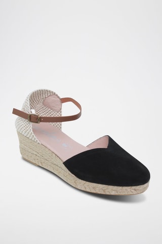 Avarca Leren Espadrilles met Sleehak Amelie - Zwart