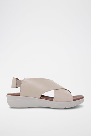 Sandales compensées en cuir  Amelie - Blanc, beige et marron