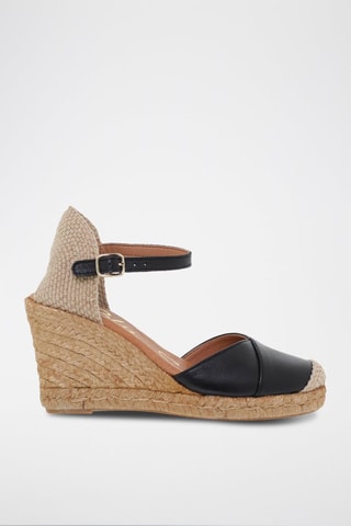 Leren Espadrilles met Sleehak Zwart - Beige en zwart