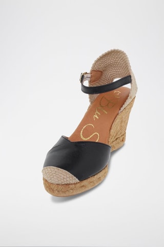 Leren Espadrilles met Sleehak Zwart - Beige en zwart