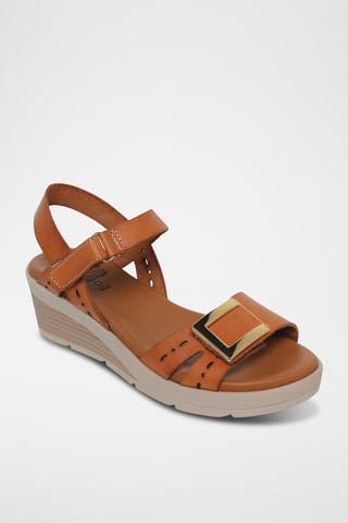 Sandales compensées en cuir - Marron