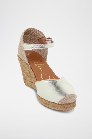 Leren Espadrilles met Sleehak - Zilverkleurig