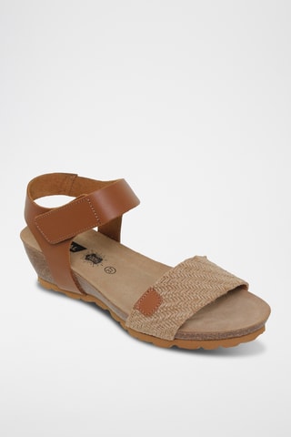 Sandales compensées en cuir - Beige