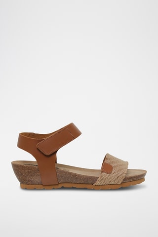 Sandales compensées en cuir - Beige