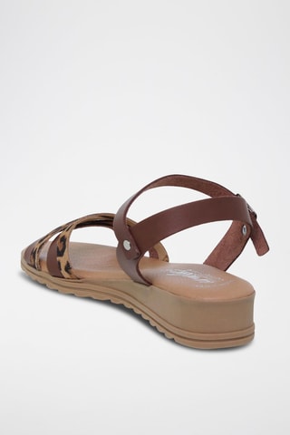 Leren Sandalen met Sleehak Amelie - Zwart en bruin