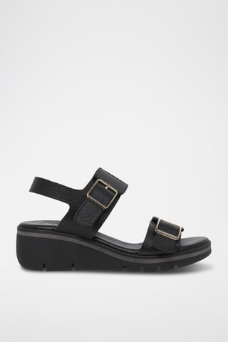 Sandales compensées en cuir - Noir