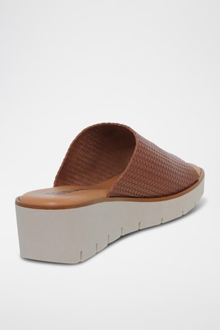 Mules compensées en cuir - Marron