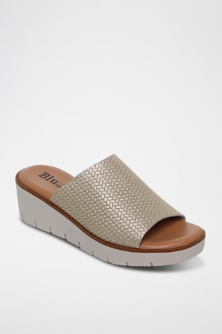 Mules compensées en cuir - Argenté