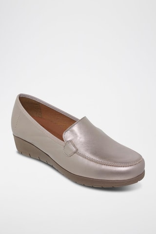 Leren Mocassins met Sleehak - Zilverkleurig