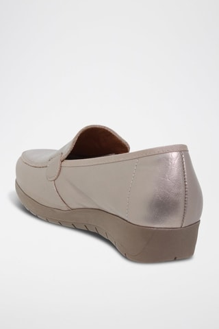 Leren Mocassins met Sleehak - Zilverkleurig