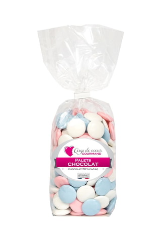 Palets chocolat 70% cacao - Blanc, rose et bleu - 500 g