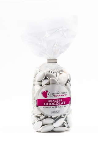 Dragée chocolat 70% cacao blanc et argenté - 155 bonbons