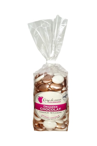 Dragée chocolat 70% cacao blanc et cuivre - 70% cacao, blanc et cuivre, chocolat noir, 155 bonbons et Dragée chocolat 70% cacao blanc et argenté - 155 bonbons