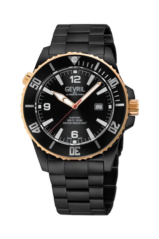 Relógio automático em couro Sellita SW200 - Preto e dourado