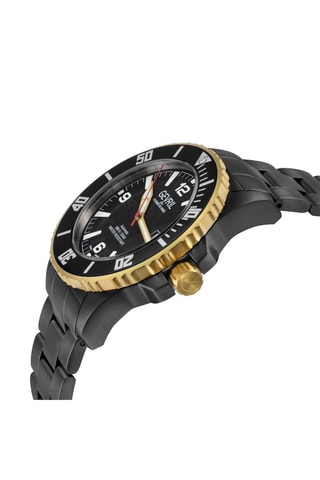 Relógio automático em couro Sellita SW200 - Preto e dourado