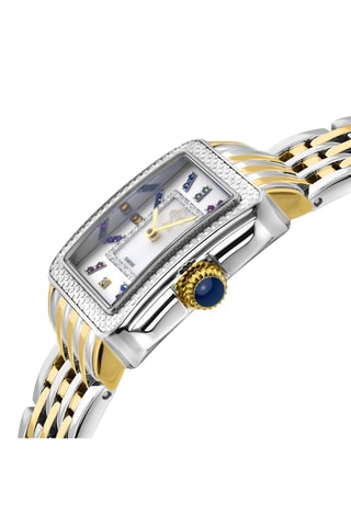Relógio de quartzo folheado a íon ouro amarelo, madrepérola e diamante - Prateado e dourado