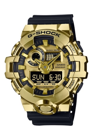Montre digitale et analogique en résine, acier et plaqué ion or jaune - Chronomètre, fonction de lumière et alarme