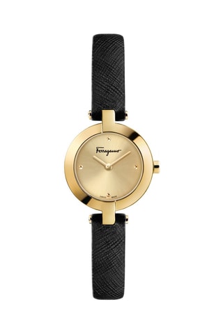Montre à quartz en cuir - Noir et doré