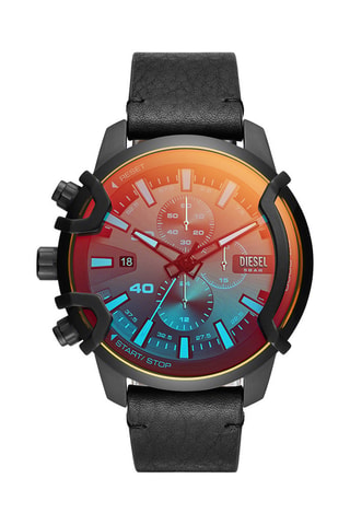 Montre à quartz en cuir - Chronographe - Noir et rouge