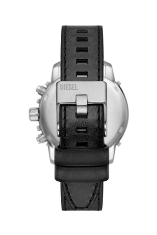 Montre à quartz en cuir - Chronographe - Noir et argenté