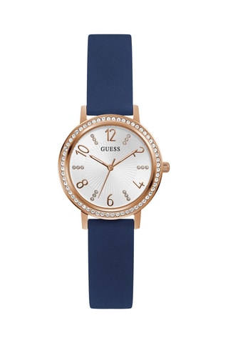 Montre à quartz en cuir véritable - Bleu et doré
