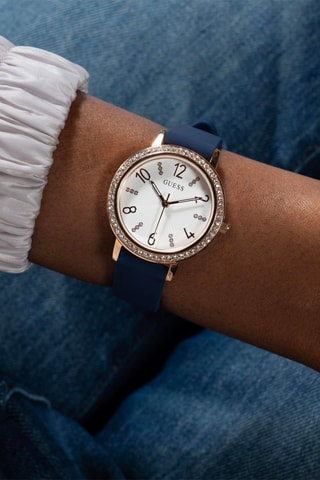 Montre à quartz en cuir véritable - Bleu et doré