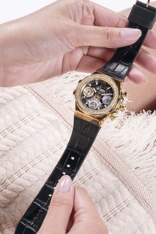 Montre à quartz en cuir et silicone - Noir - Chronographe