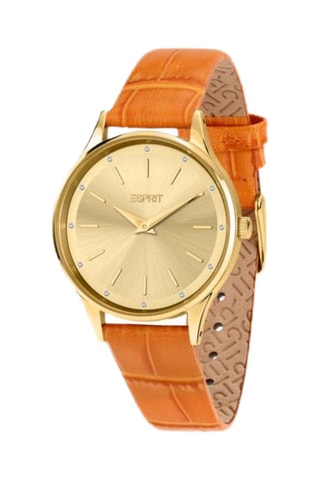 Montre à quartz en cuir - Orange et doré
