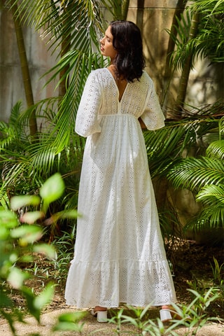 Mouwloze Strandjurk met Engelse borduursels - Wit